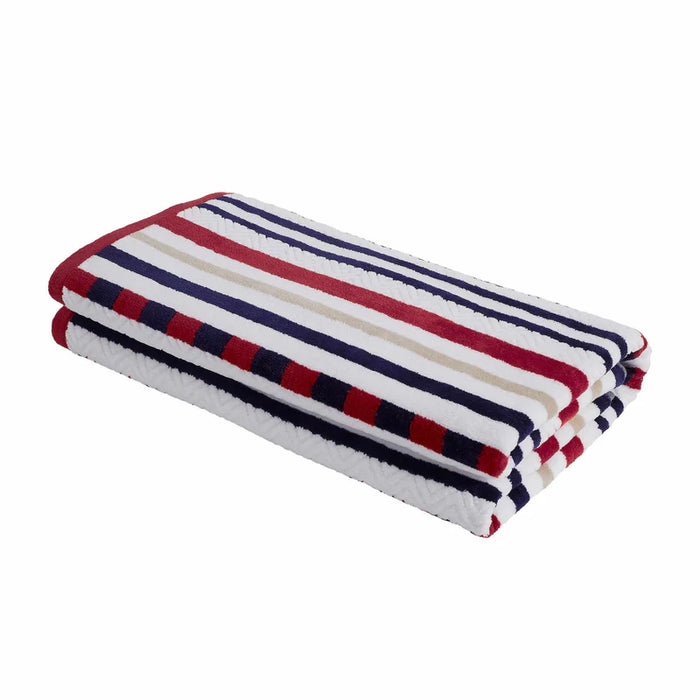 Striped Cotton Oversized 2-Piece Beach Towel Set - Red
