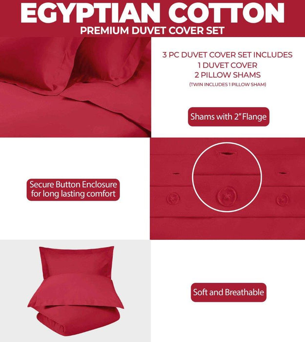 Egyptian Cotton 300 Thread Count Solid Duvet Cover Set - Red