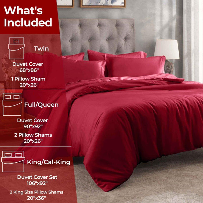 Egyptian Cotton 300 Thread Count Solid Duvet Cover Set - Red