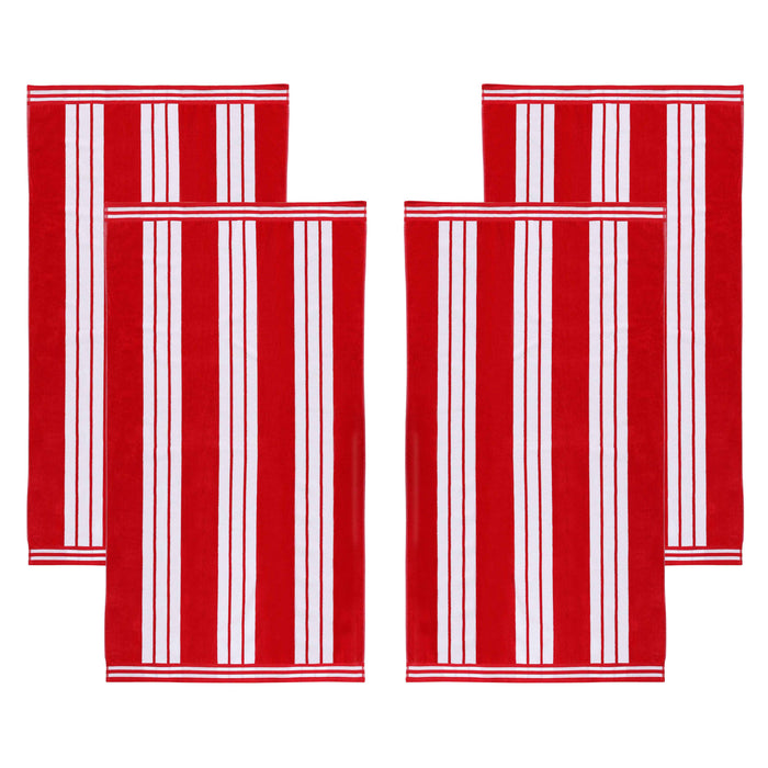 Cabana Stripe Oversized Cotton Beach Towel Set Of 2, 4, 6 - Red