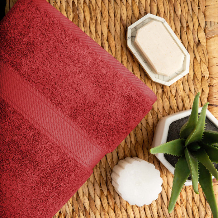 Egyptian Cotton Pile Plush Heavyweight Absorbent 3 Piece Towel Set - Red
