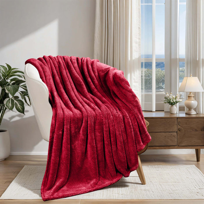 Classic Solid Fleece Plush Medium Weight Fluffy Soft Blanket - Red