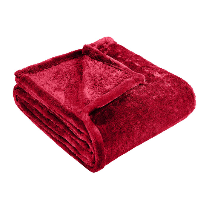 Classic Solid Fleece Plush Medium Weight Fluffy Soft Blanket - Red