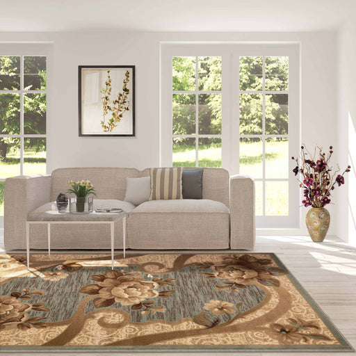 Traditional Oversized Floral Border Indoor Area Rug or Runner Rug - Slate