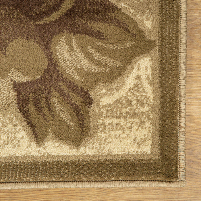 Traditional Oversized Floral Border Indoor Area Rug or Runner Rug - Taupe