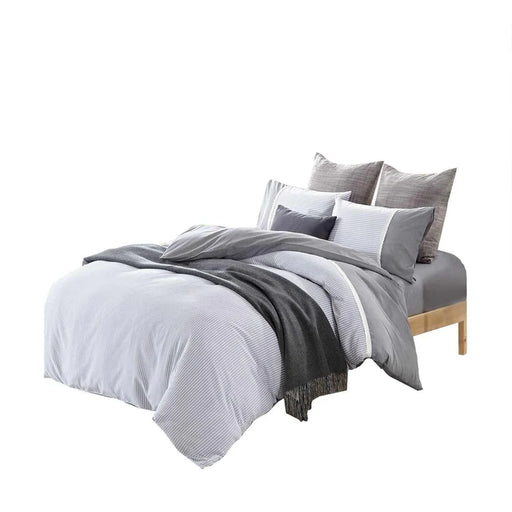 Riverton Striped Cotton 3 Piece Duvet Cover Set - White/Gray