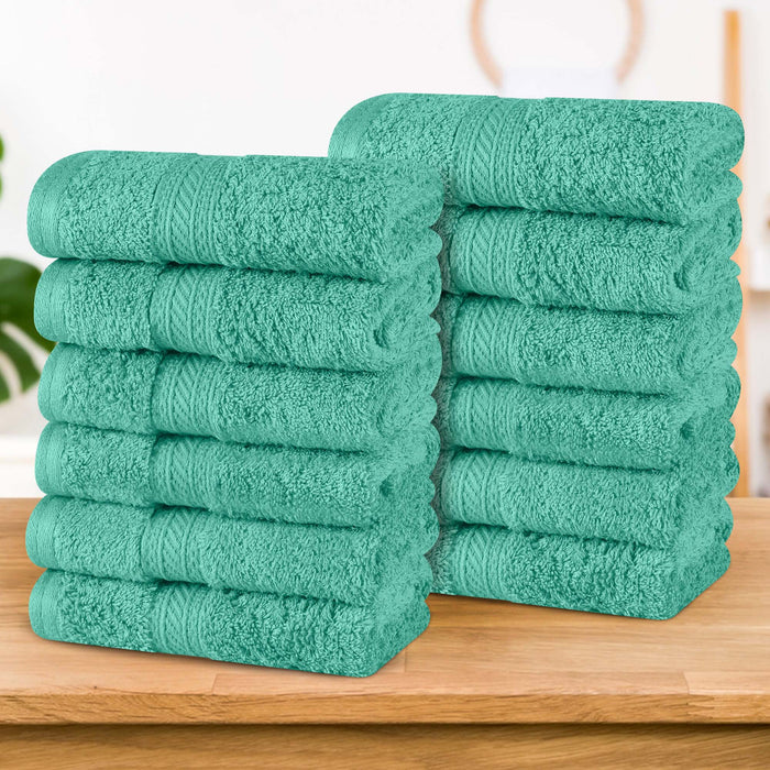 Atlas Cotton Plush Heavyweight Luxury Face Towel Washcloth Set of 12 - Rivulet