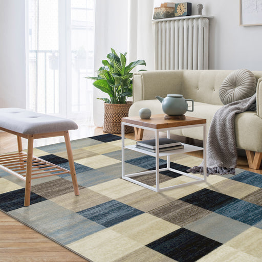 Rockway Geometric Checkered Block Indoor Area Rug Or Runner Rug - MajolicaBlue