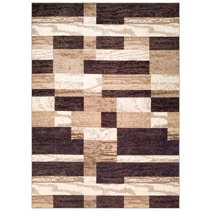 Rockwood Contemporary Patchwork Non-Slip Indoor Area Rug - Chocolate