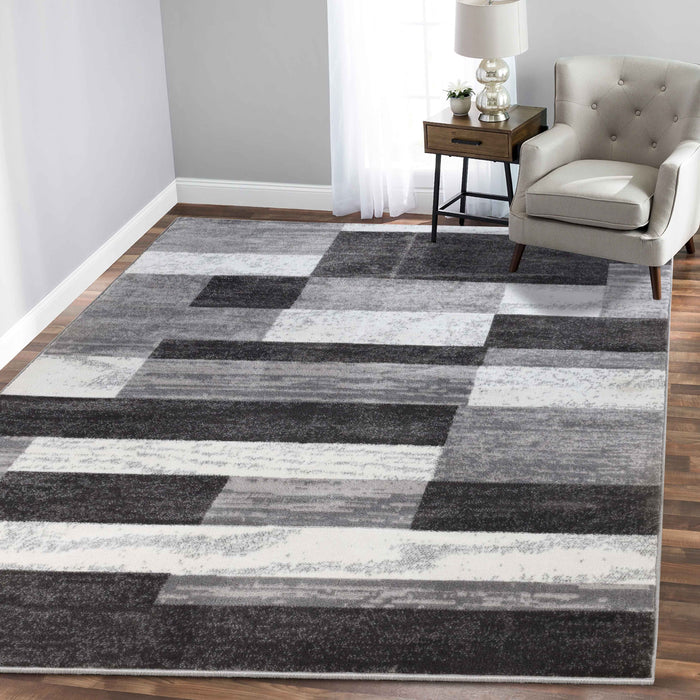 Rockwood Contemporary Geometric Patchwork Indoor Area Rug or Runner