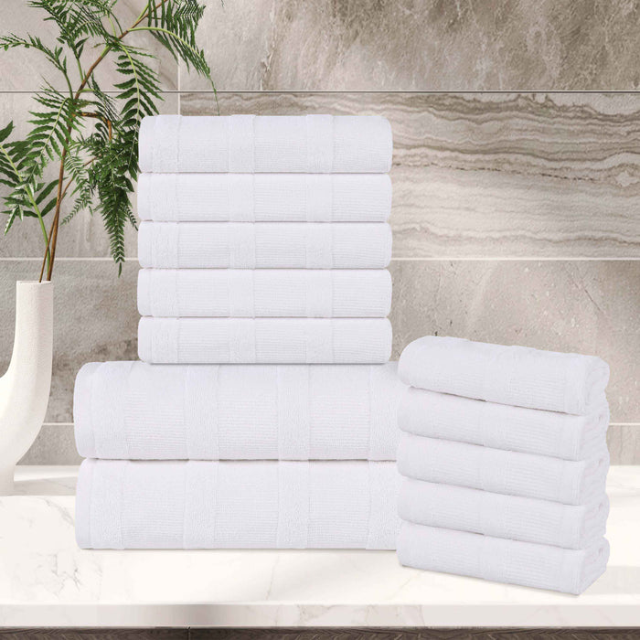 Roma Cotton Ribbed Textured Soft Absorbent 12 Piece Assorted Towel Set