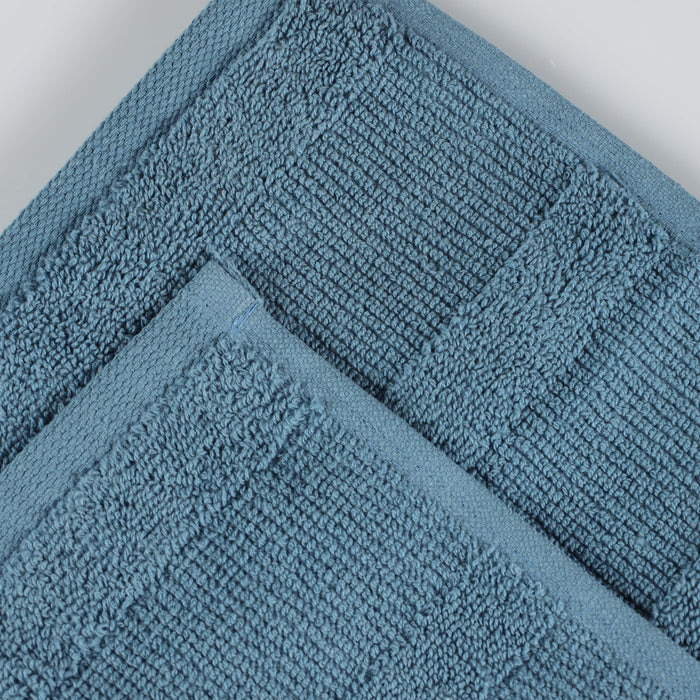 Roma Cotton Ribbed Textured Face Towels/ Washcloths, Set of 12 - DeepBlue