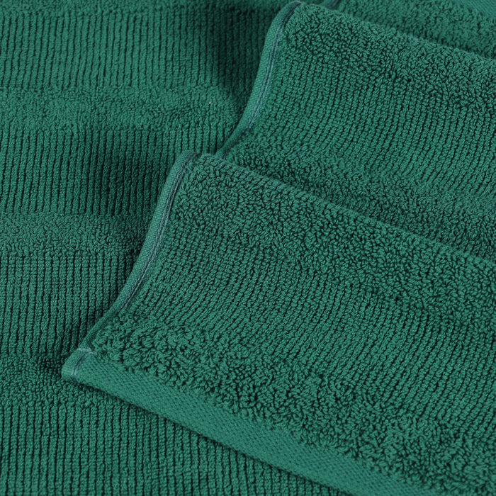 Roma Cotton Ribbed Textured Face Towels/ Washcloths, Set of 12 - EverGreen