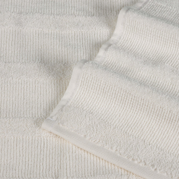 Roma Cotton Ribbed Textured Face Towels/ Washcloths, Set of 12 - Ivory