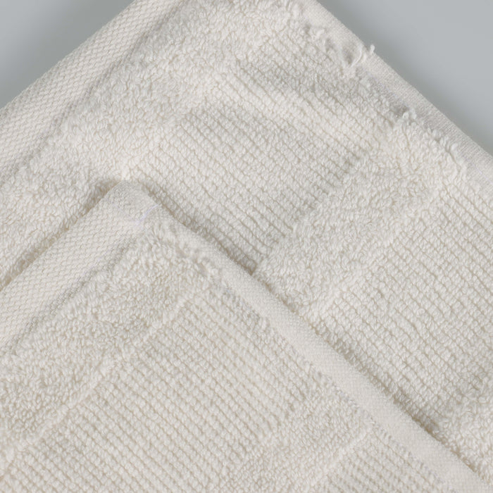 Roma Cotton Ribbed Textured Face Towels/ Washcloths, Set of 12 - Ivory