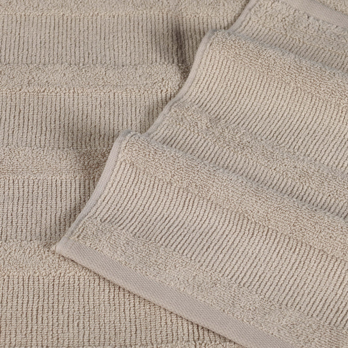 Roma Cotton Ribbed Textured Face Towels/ Washcloths, Set of 12 - Stone