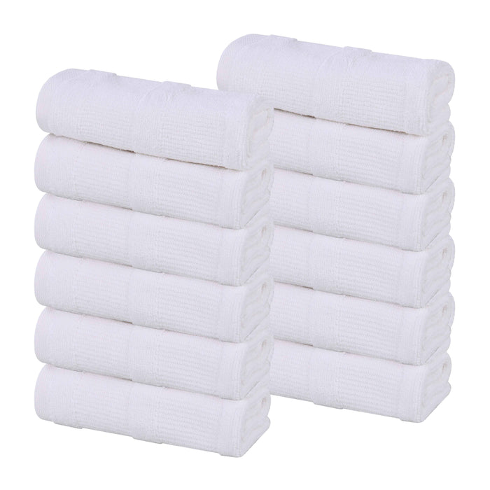 Roma Cotton Ribbed Textured Face Towels/ Washcloths, Set of 12 - White