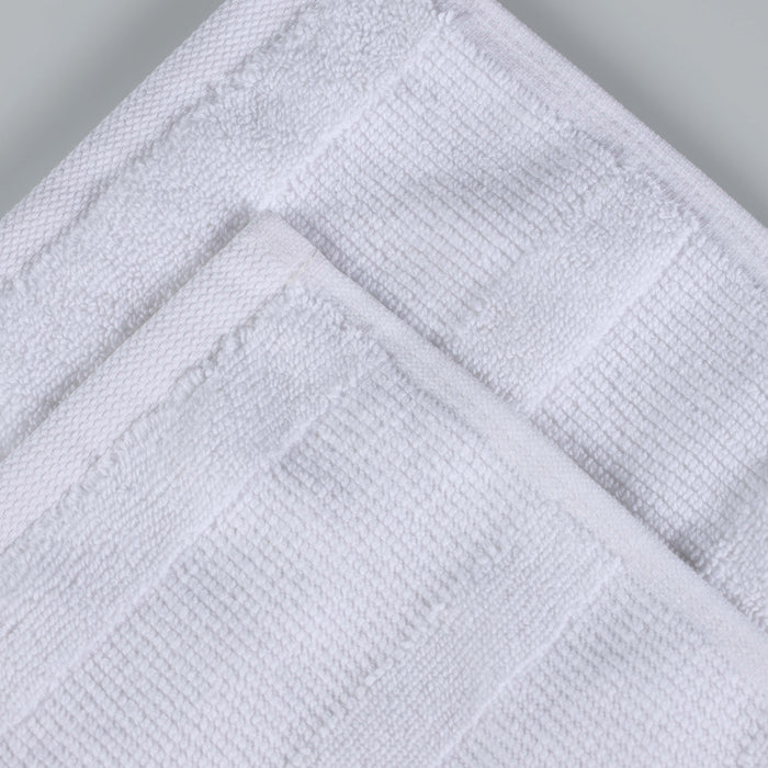 Roma Cotton Ribbed Textured Face Towels/ Washcloths, Set of 12 - White