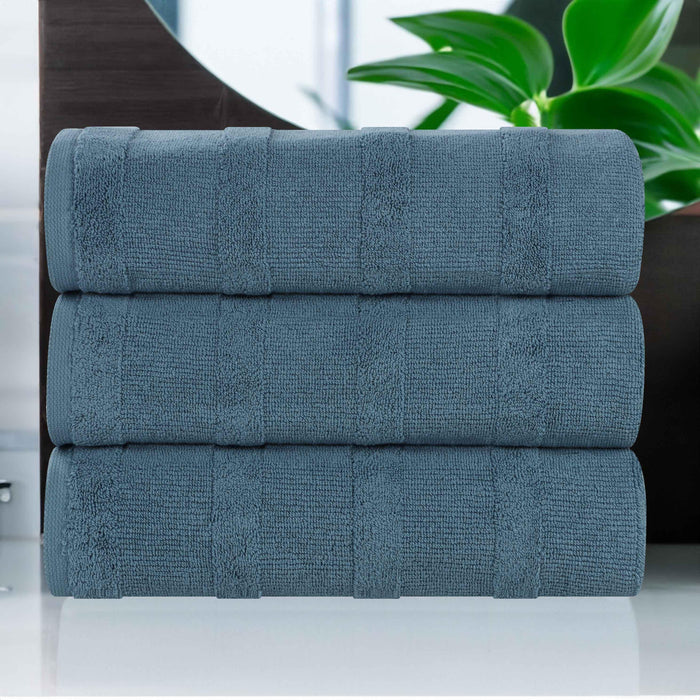 Roma Cotton Ribbed Textured Bath Towels, Set of 3 - DeepBlue