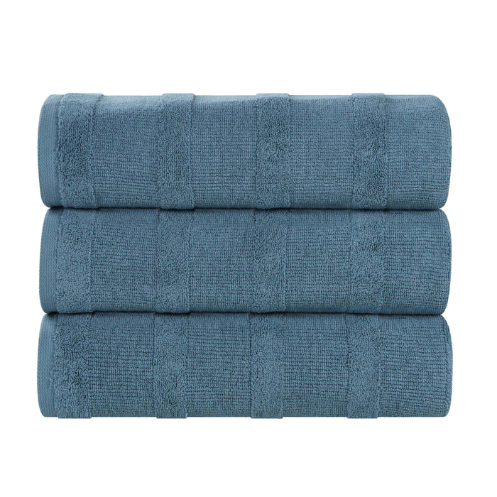 Roma Cotton Ribbed Textured Bath Towels, Set of 3 - DeepBlue