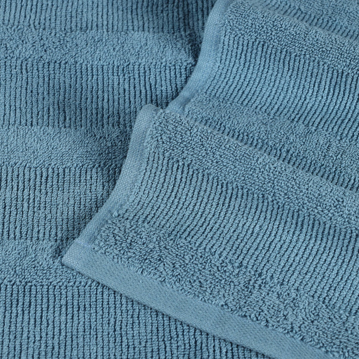 Roma Cotton Ribbed Textured Bath Towels, Set of 3 - DeepBlue