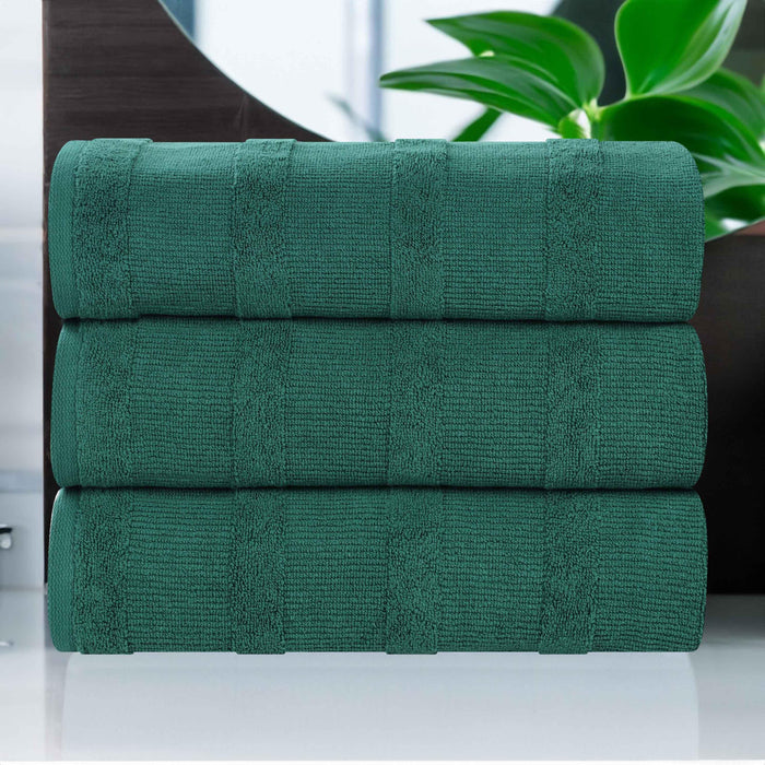 Roma Cotton Ribbed Textured Bath Towels, Set of 3 - EverGreen