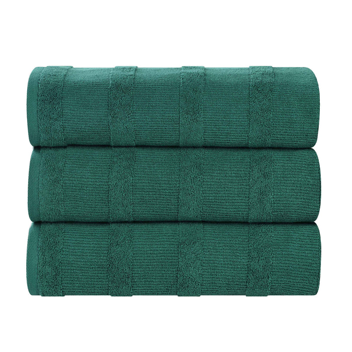 Roma Cotton Ribbed Textured Bath Towels, Set of 3 - EverGreen