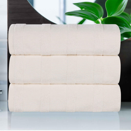 Roma Cotton Ribbed Textured Bath Towels, Set of 3 - Ivory