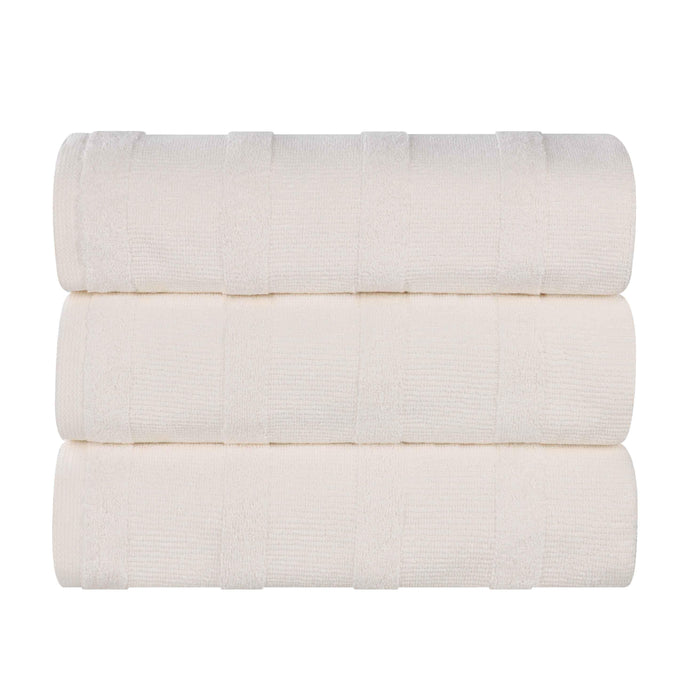 Roma Cotton Ribbed Textured Bath Towels, Set of 3 - Ivory