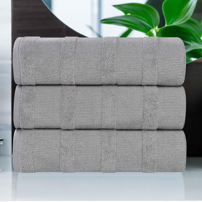 Roma Cotton Ribbed Textured Bath Towels, Set of 3 - Silver