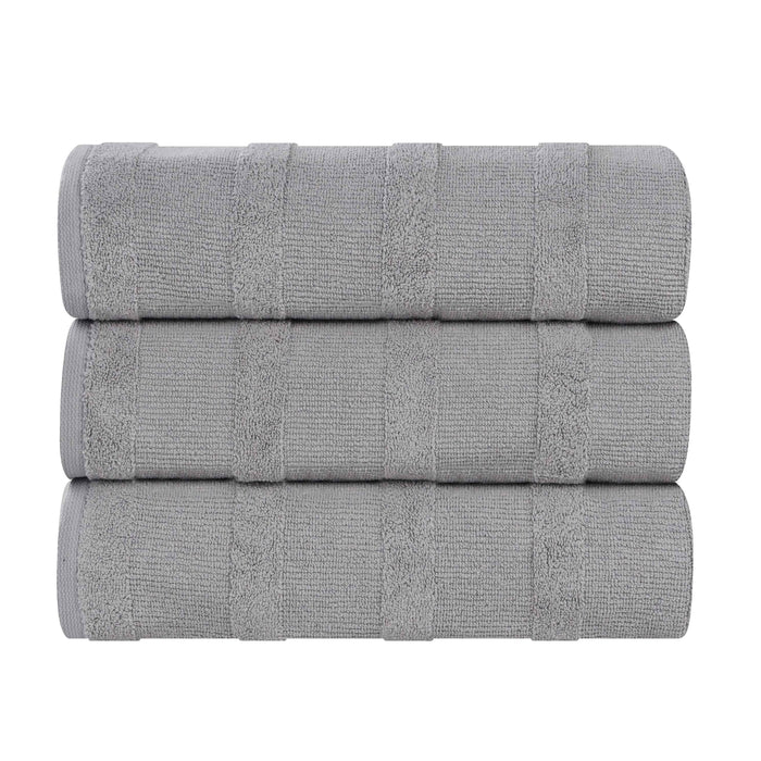 Roma Cotton Ribbed Textured Bath Towels, Set of 3 - Silver