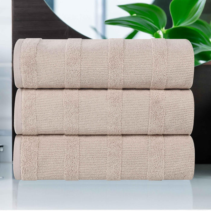 Roma Cotton Ribbed Textured Bath Towels, Set of 3 - Stone