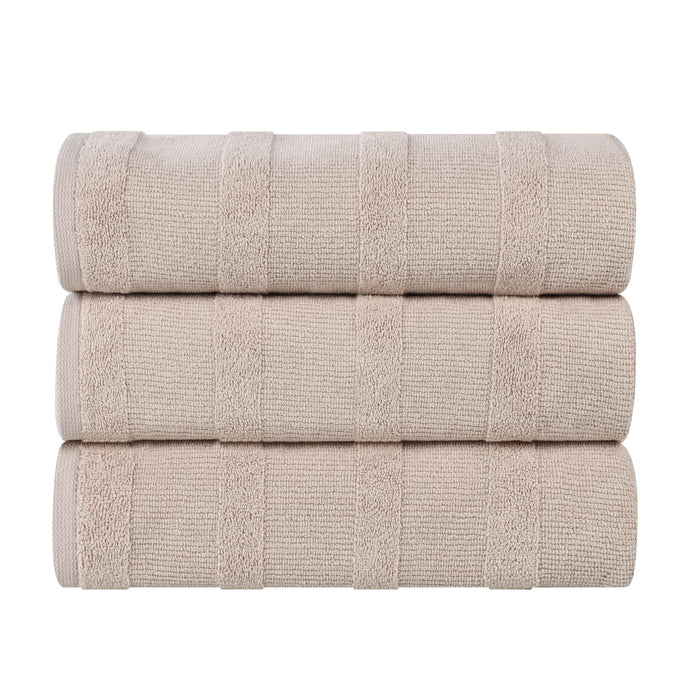 Roma Cotton Ribbed Textured Bath Towels, Set of 3 - Stone