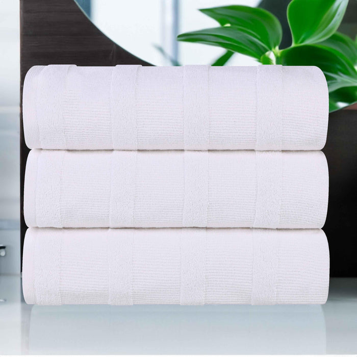 Roma Cotton Ribbed Textured Bath Towels, Set of 3 - White