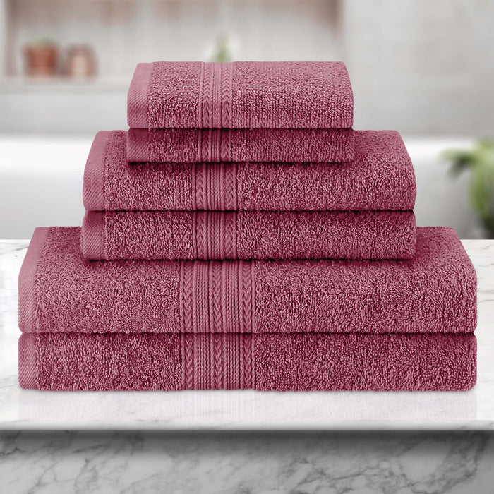 Eco-Friendly Cotton Ring Spun 6 Piece Towel Set - Rosewood