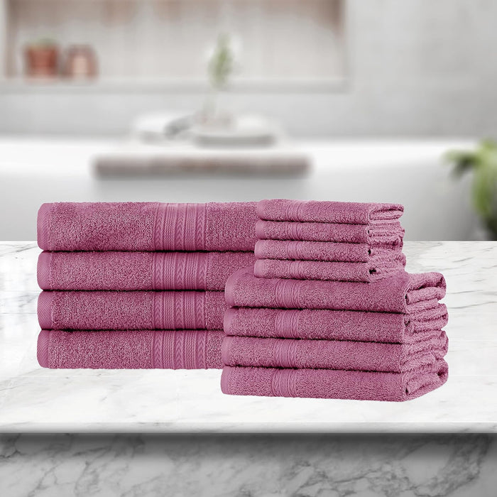 Cotton Eco Friendly Solid 12 Piece Towel Set - Rosewood