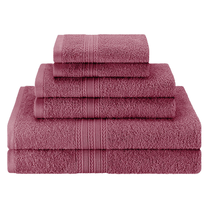 Eco-Friendly Cotton Ring Spun 6 Piece Towel Set - Rosewood