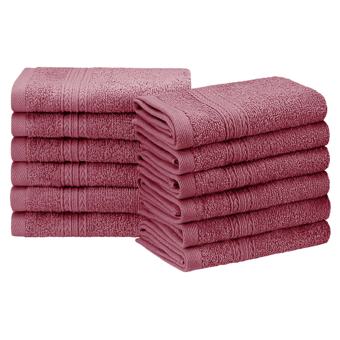 Cotton Eco Friendly 12 Piece Solid Face Towel Set - Rosewood
