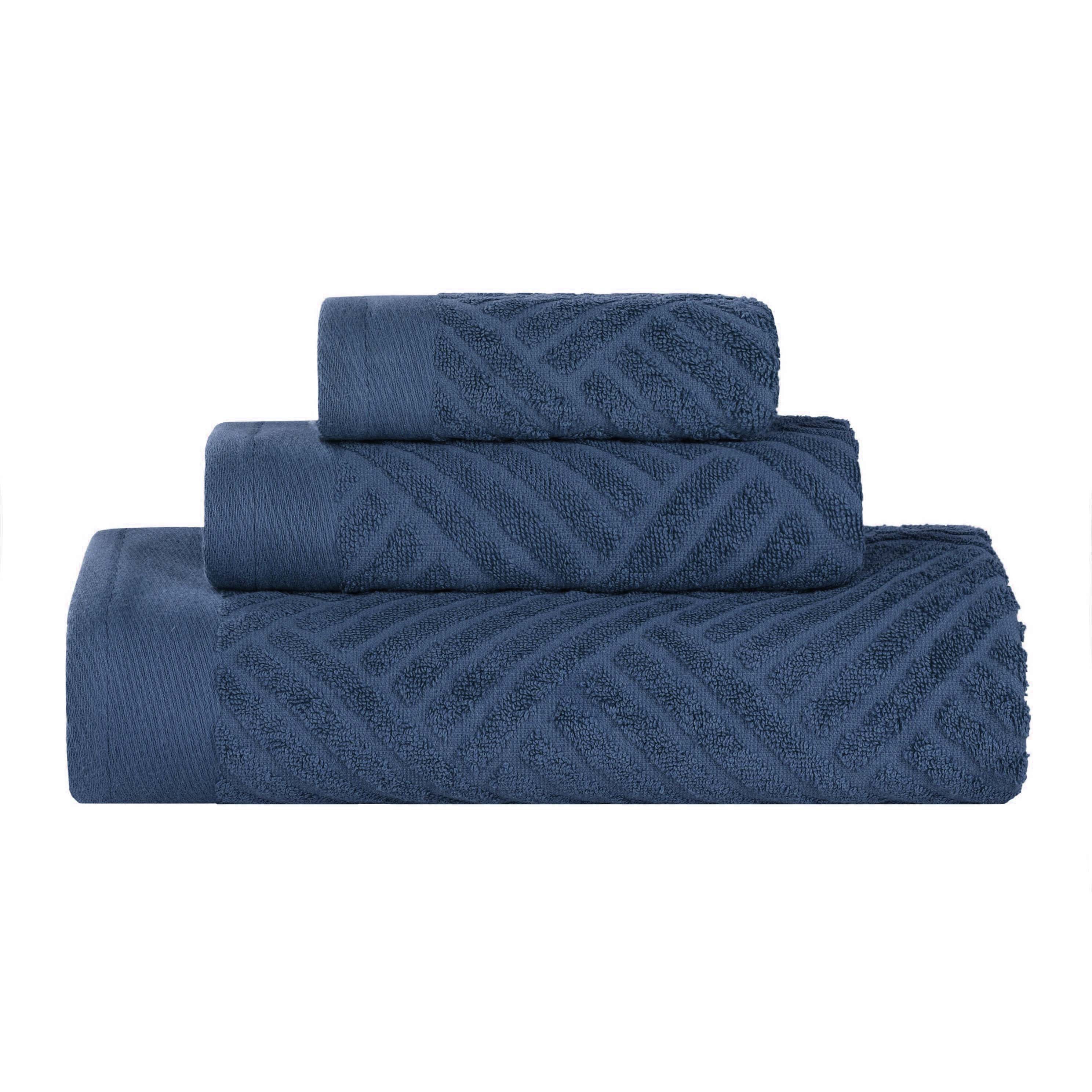 Basketweave Egyptian Cotton Jacquard 3 Piece Assorted Towel Set - Blue Nile Mills