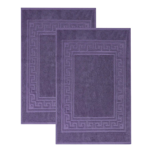 Cotton 2 Piece Greek Key Border Super Absorbent Bath Mat Set - Royal Purple