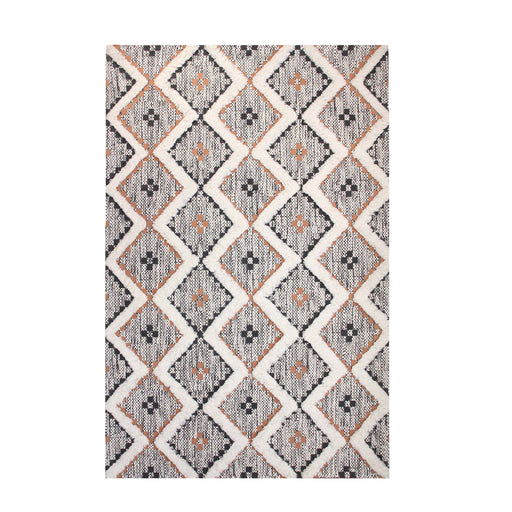 Talluah Hand-Tufted Cotton/Wool Textured Geometric Farmhouse Area Rug - Rust/Black