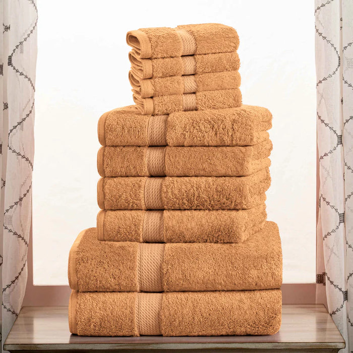 Egyptian Cotton Pile Solid 10-Piece Towel Set - Rust