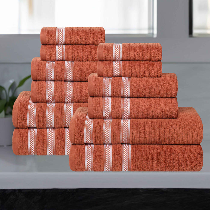 Zero Twist Cotton Ribbed Geometric Border Plush 12 Piece Towel Set