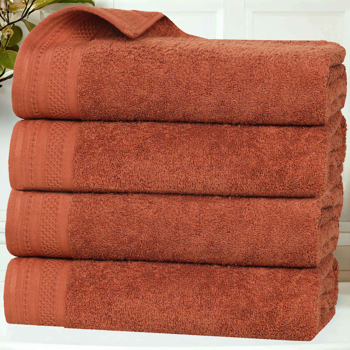 Honeycomb Textured Waffle Border Luxury Cotton Bath Towels, Set of 4