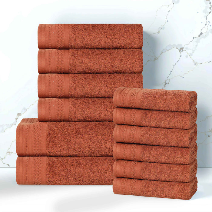 Honeycomb Textured Waffle Border Luxury Cotton 12 Piece Towel Set