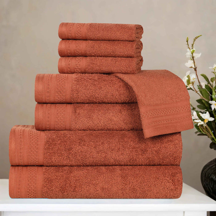 Honeycomb Textured Waffle Border Luxury Cotton 8 Piece Towel Set