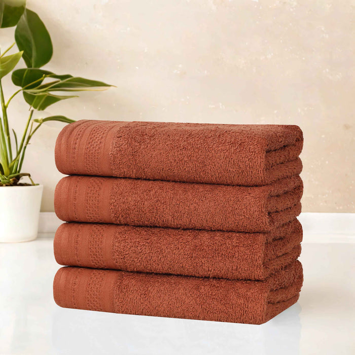 Honeycomb Textured Waffle Border Luxury Cotton Hand Towels, Set of 4