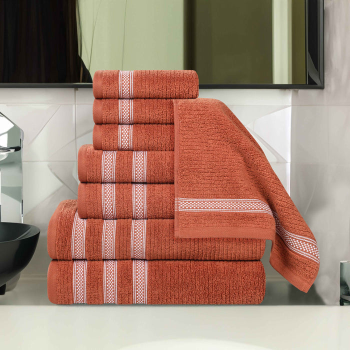 Zero Twist Cotton Ribbed Geometric Border 8 Piece Towel Set