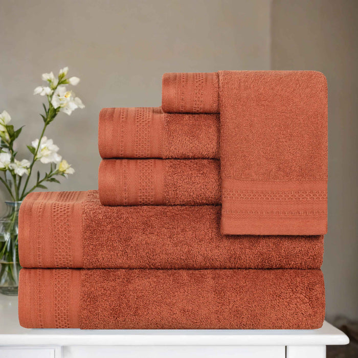 Honeycomb Textured Waffle Border Luxury Cotton 6 Piece Towel Set