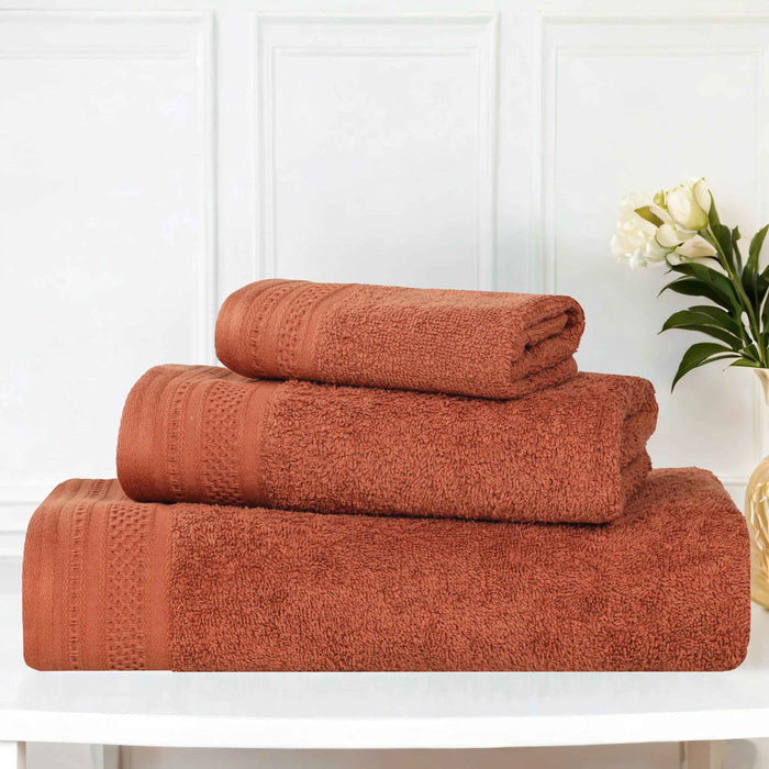 Honeycomb Textured Waffle Border Luxury Cotton 3 Piece Towel Set